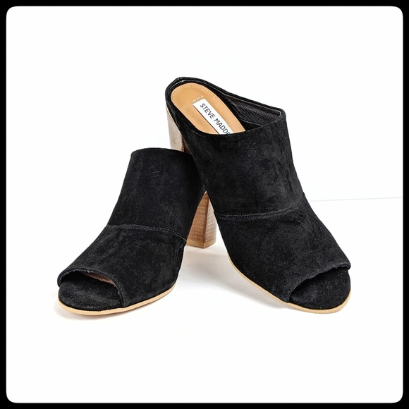 Steve Madden black suede heeled peep-toe, like new - Picture 1 of 7